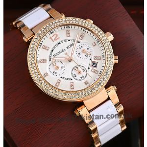 Michael Kors Women's MK5774 Parker Rose Gold and White Watch Price in Pakistan